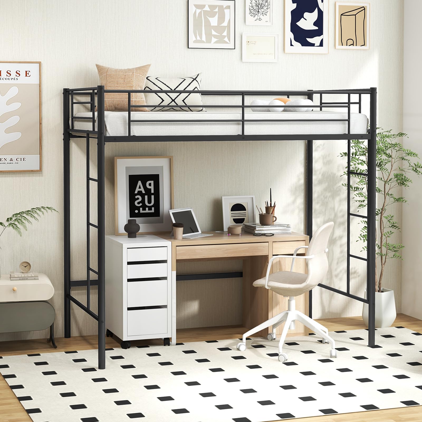 Metal Loft Bed Frame Twin Size