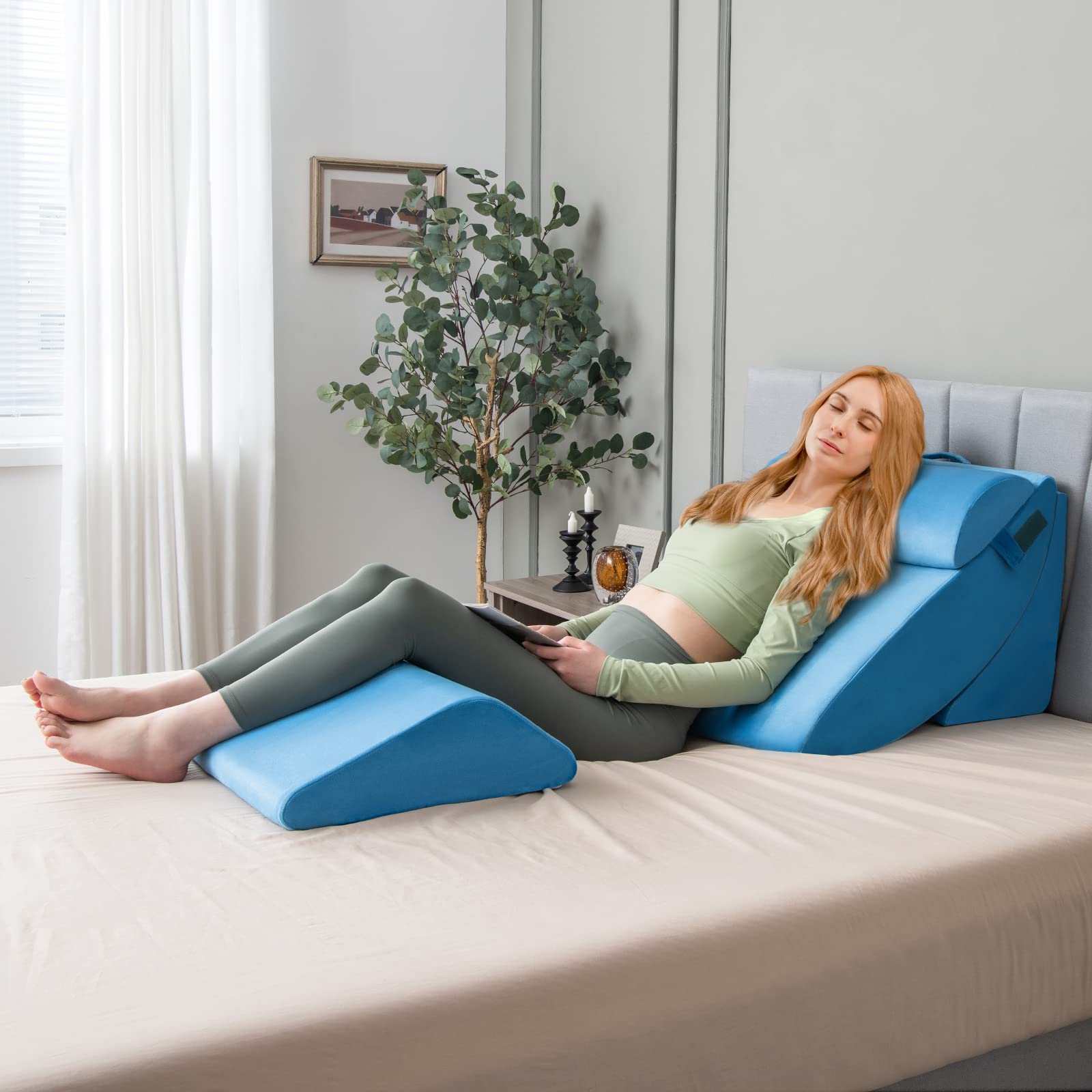 4 PCS Wedge Pillow Set, Adjustable Memory Foam Incline Pillows with Removable & Washable Cover