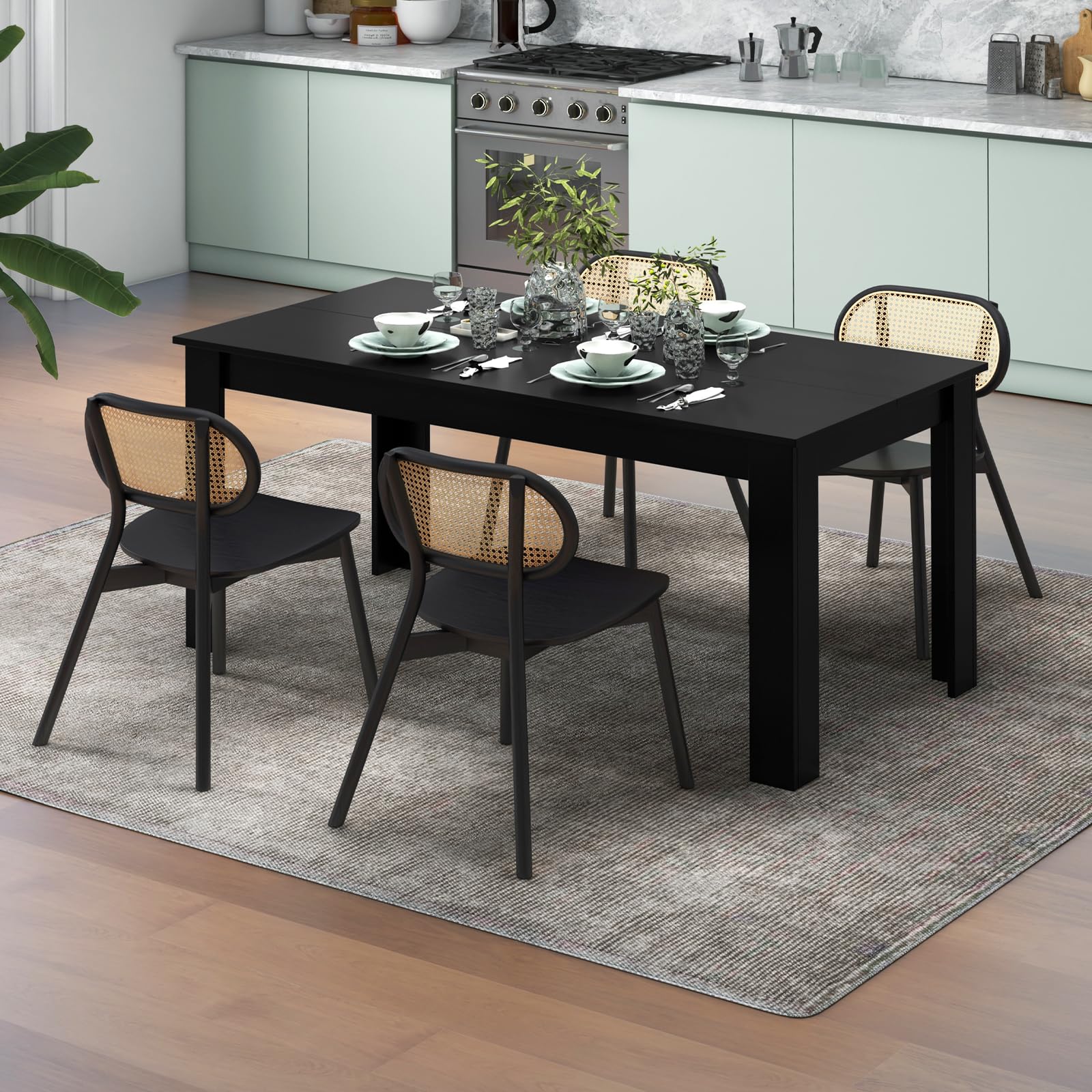 Black Dining Table for 6, Wood Rectangular Table, 63" L x 31.5" W x 30" H Large Farmhouse Center Table