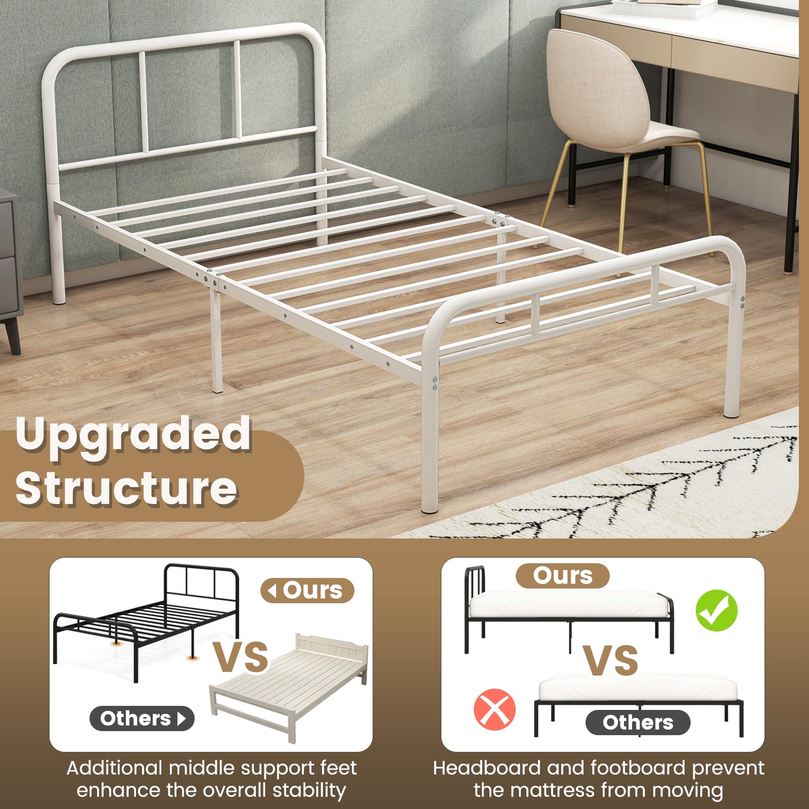 Metal Platform Bed Frame with Headboard & Footboard