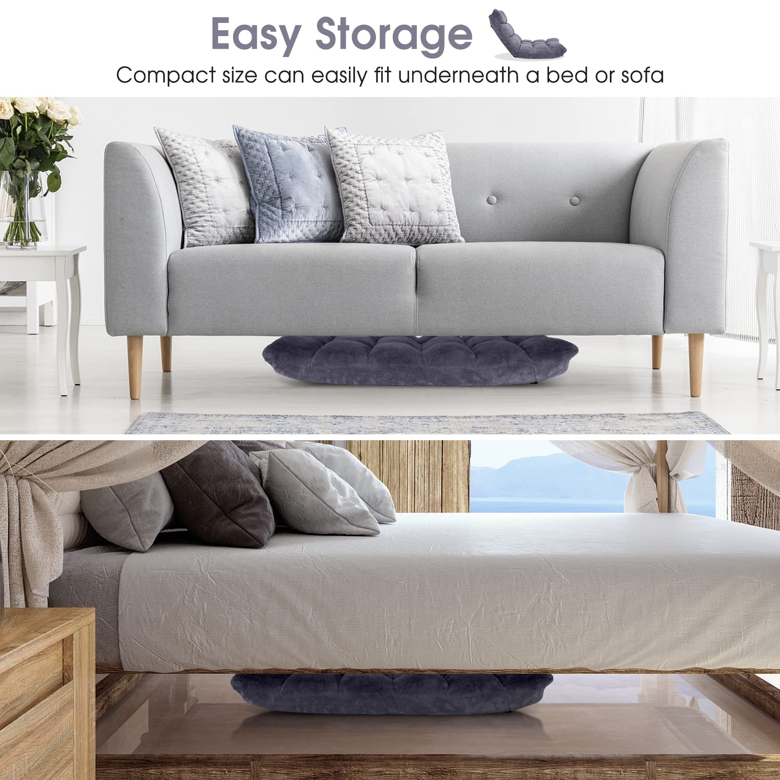 Floor Chair with Back Support, Folding Sofa Chair with 14 Adjustable Position