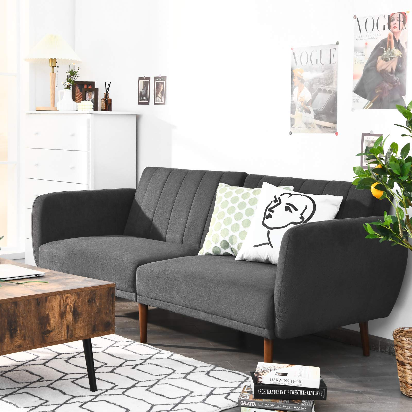 Foldable Futon Sofa Bed, Convertible Sofa Couch Upholstered Futon Sleeper Sofa, 3-Level Angle Adjustable