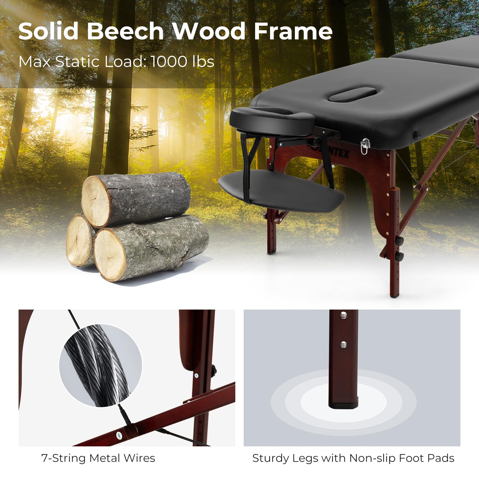 Portable Massage Table 84 Inch, Folding Lash Bed with Premium Foam & Beech Wood Leg