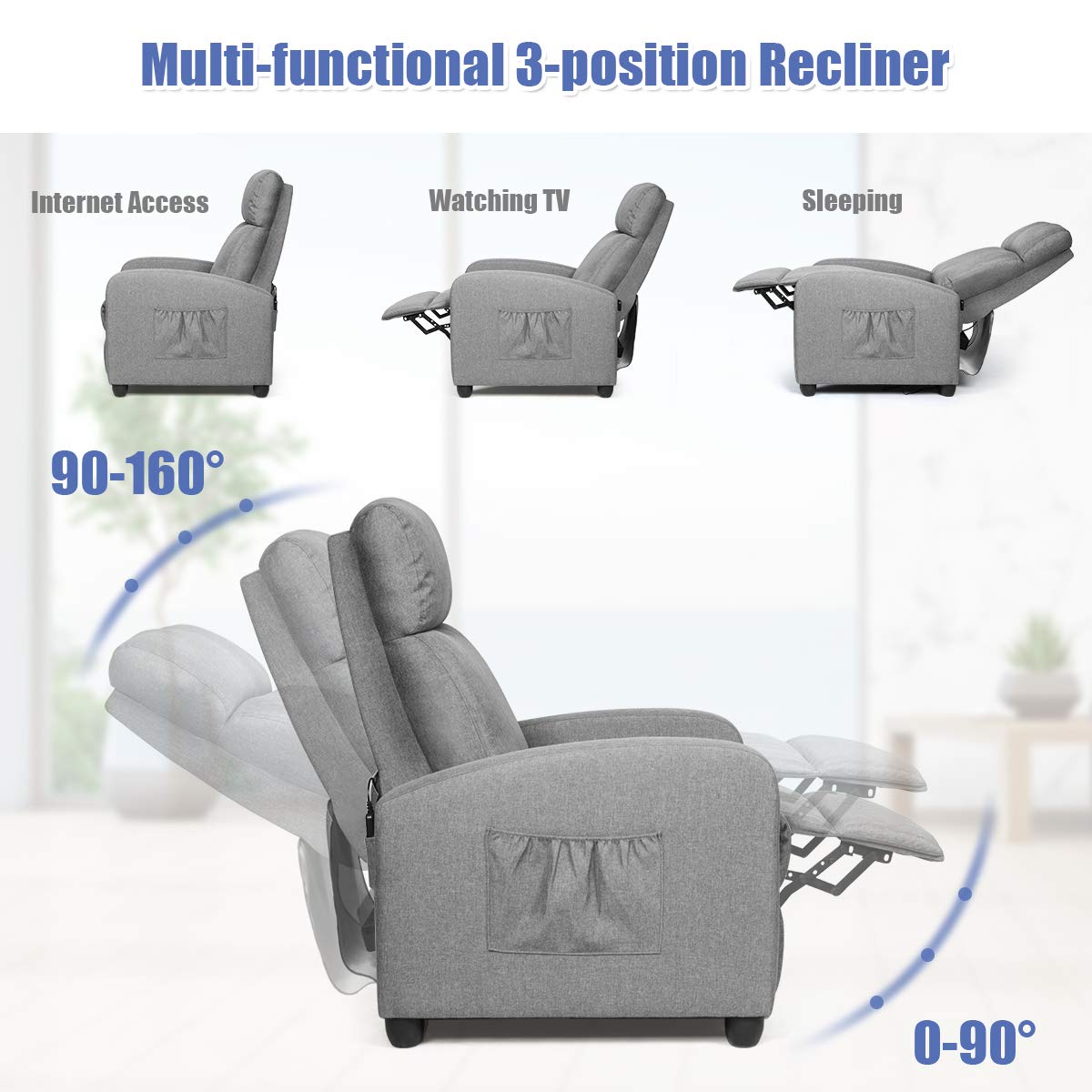 Recliner Chair for Living Room, Recliner Sofa Wingback Chair w/Massage Function