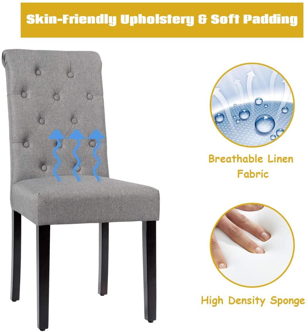Upholstered Accent Dining Chairs Set of 2/4 with Adjustable Anti-Slip Foot Pads, High Back, Sturdy Wood Legs