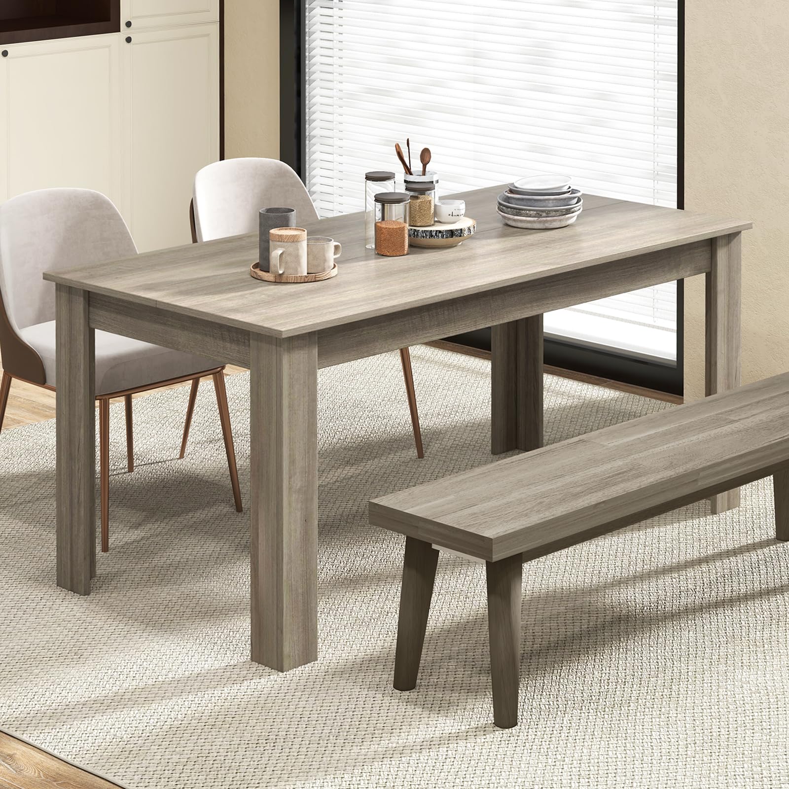 Black Dining Table for 6, Wood Rectangular Table, 63" L x 31.5" W x 30" H Large Farmhouse Center Table