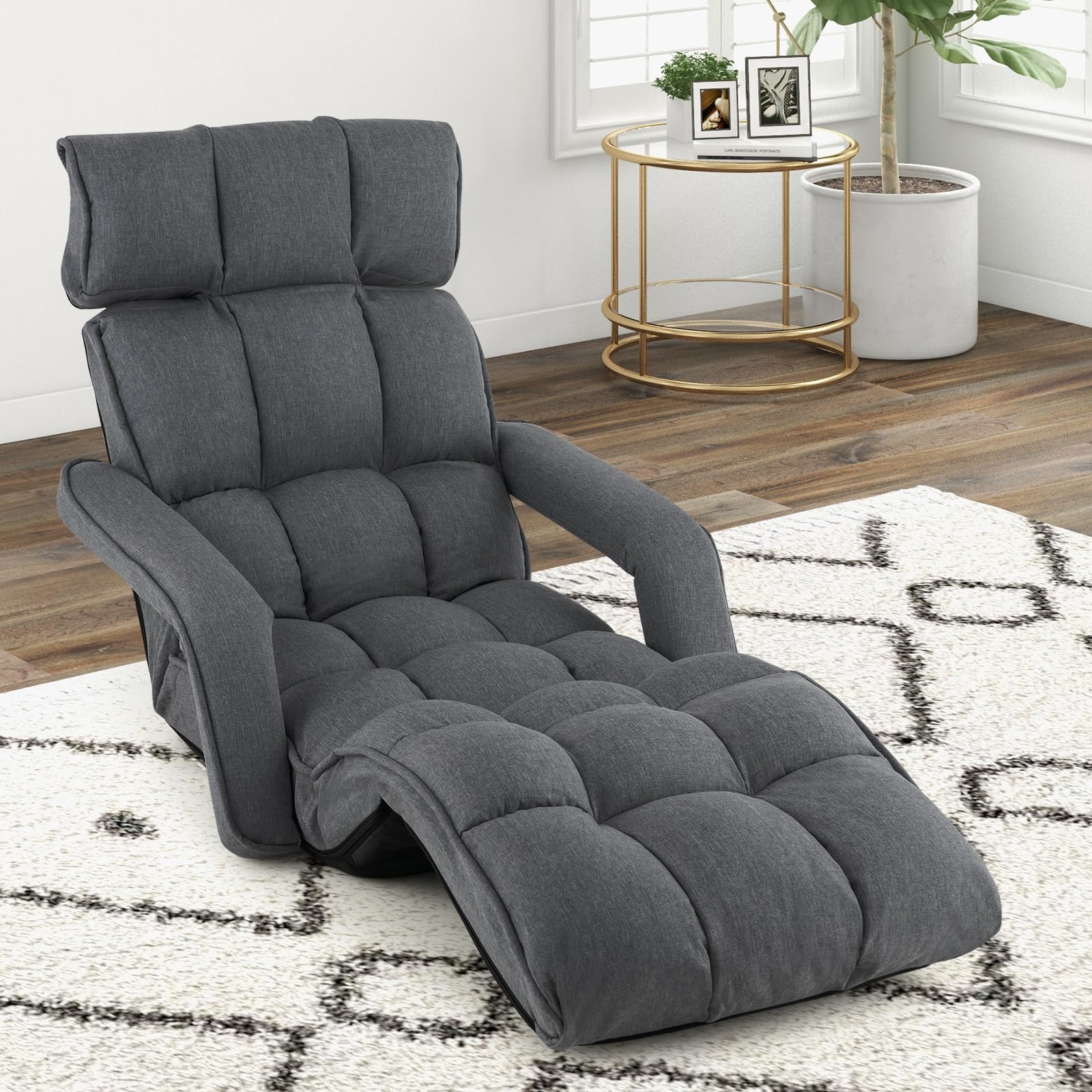 Foldable Lazy Sofa, Indoor Chaise Lounger Sofa with 6 Adjustable Positions