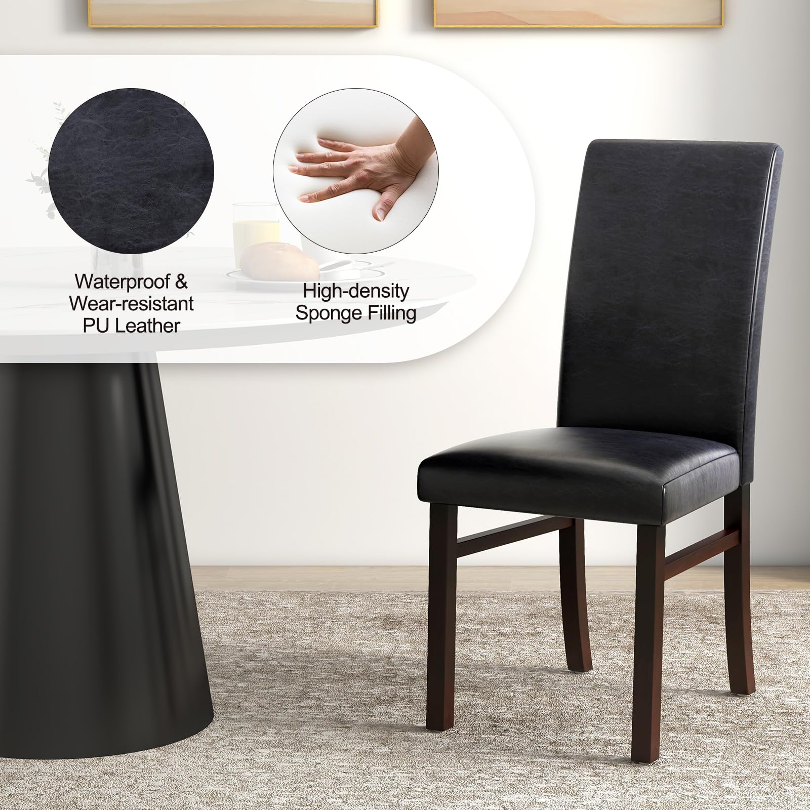 PU Leather Dining Chairs Set of 2/4, Armless High Back Dining Side Chairs with Cushion Seat