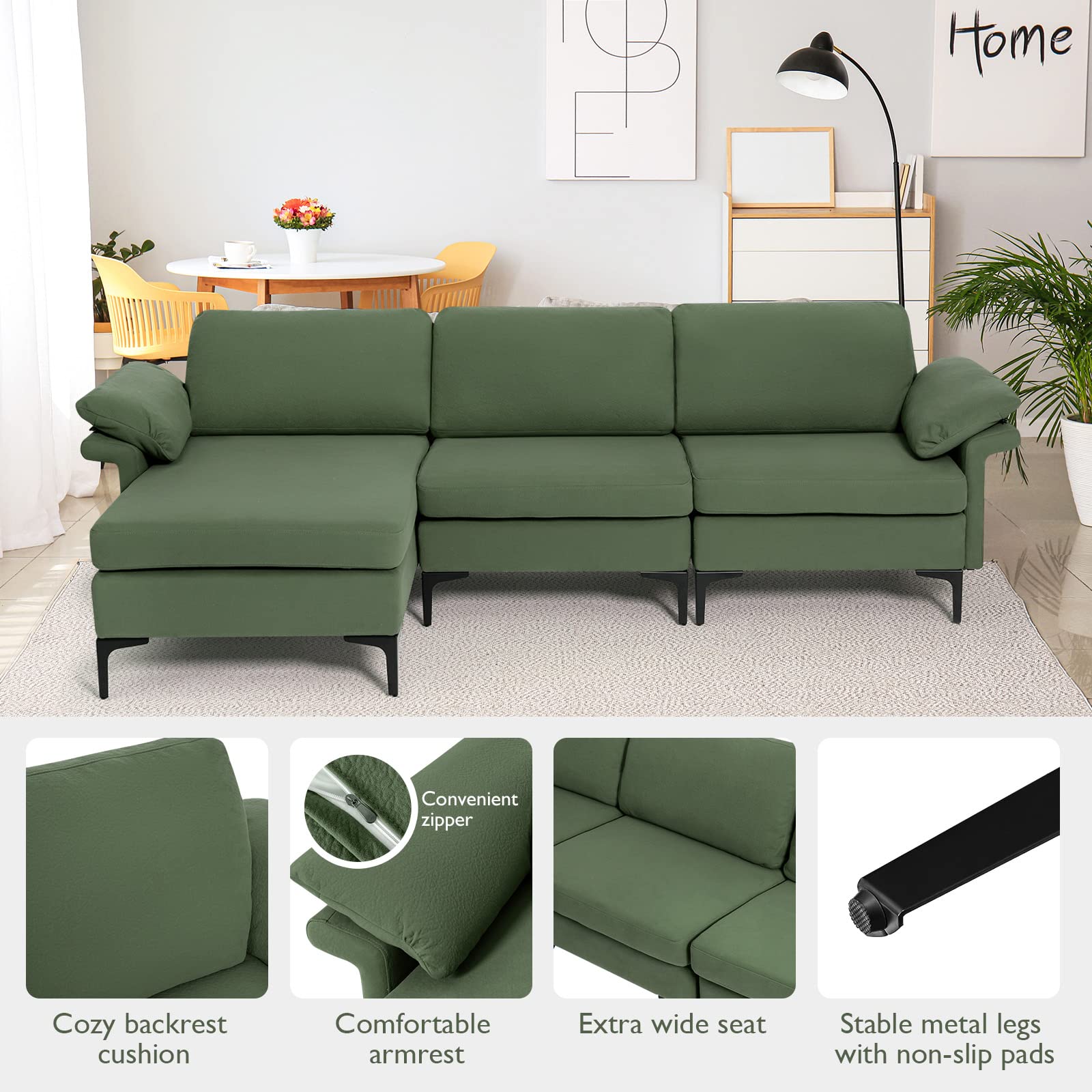 100.5 Inch Convertible L-Shaped Sectional Sofa Couch, 3-Seat Sofa with Reversible Chaise Lounge