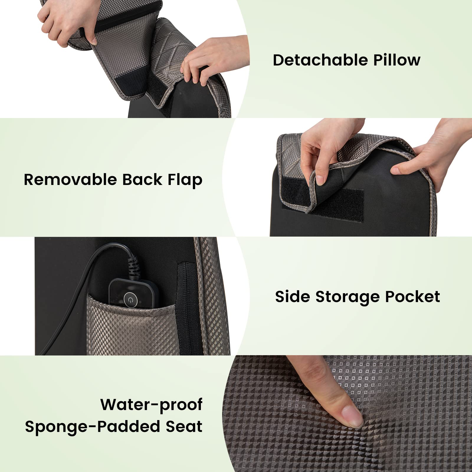 Back Massager Chair Pad - Massage Seat Cushion with Heat & Vibration, Removable Neck Pillow & Back Flap