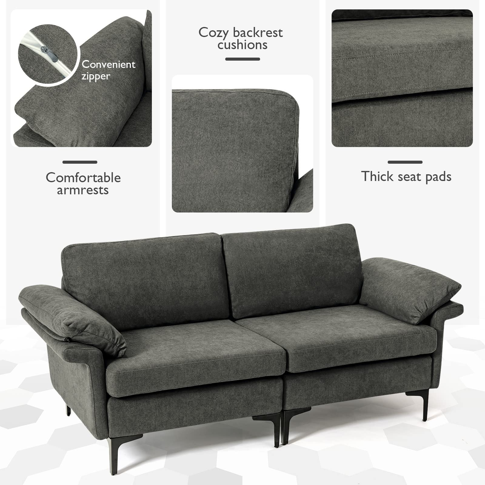72.5" Loveseat Sofa Couch, Modern Love Seat with Removable Armrest Pillows