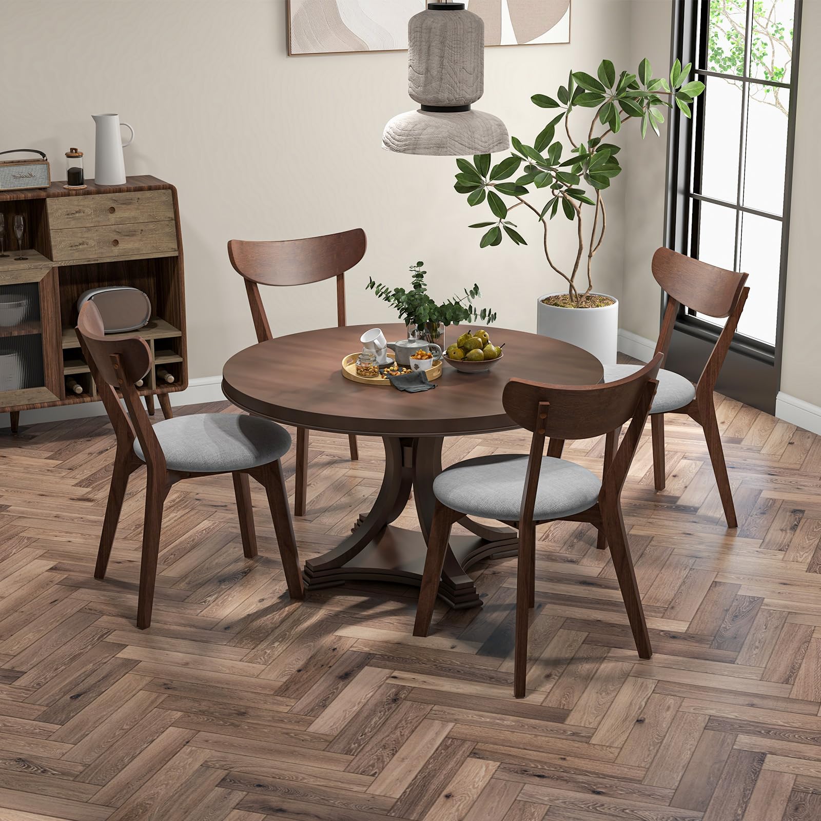 Dining Chairs Set of 2/4, Mid-Century Modern Kitchen & Dining Chairs with Curved Back and Cushioned Seat