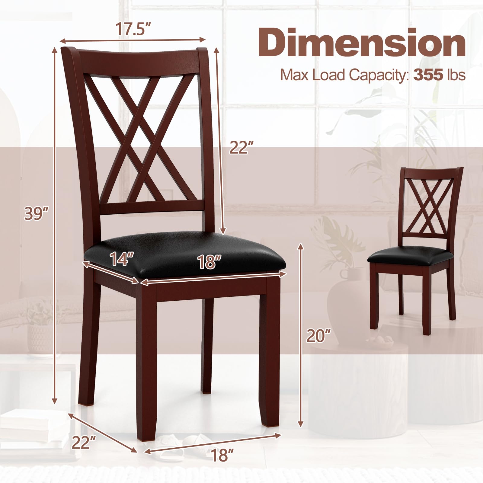 Wood Dining Chairs Set of 2/4, Faux Leather Upholstered Kitchen Chairs with Rubber Wood Legs, Padded Seat