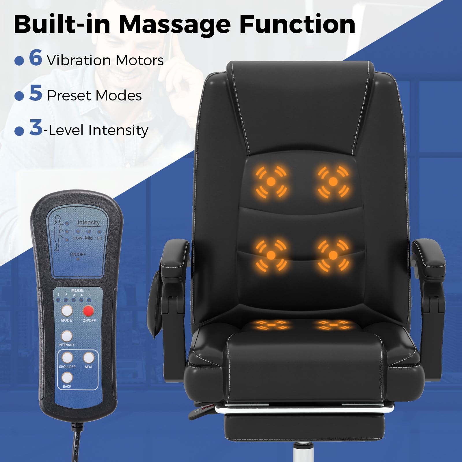 Massage Adjustable Executive Chair - 400 LBS Big and Tall Office Chair with Linkage Armrests