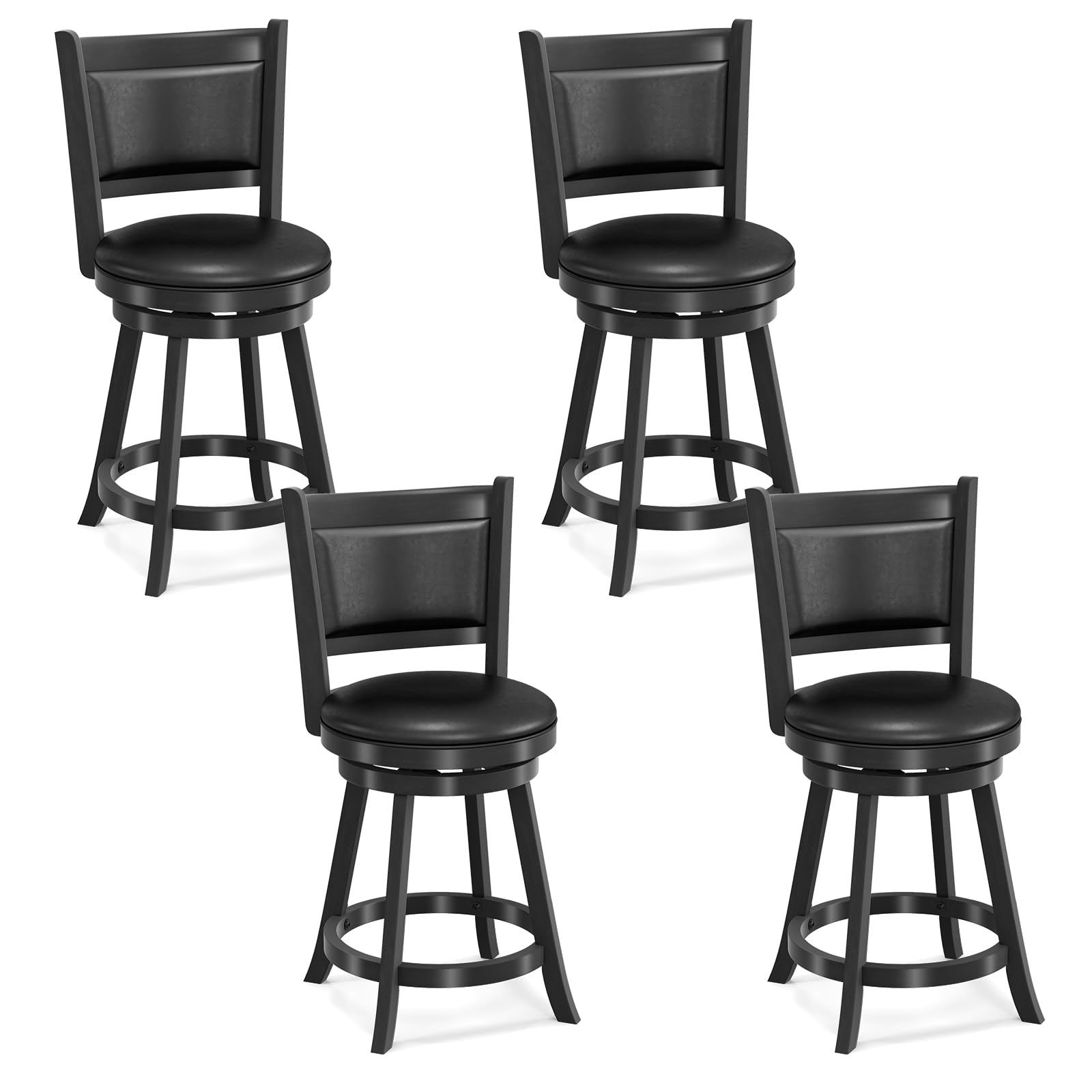 Bar Stools Set of 2/4 360 Degree Swivel, Accent Wooden Swivel Seat Counter Height Bar Stool