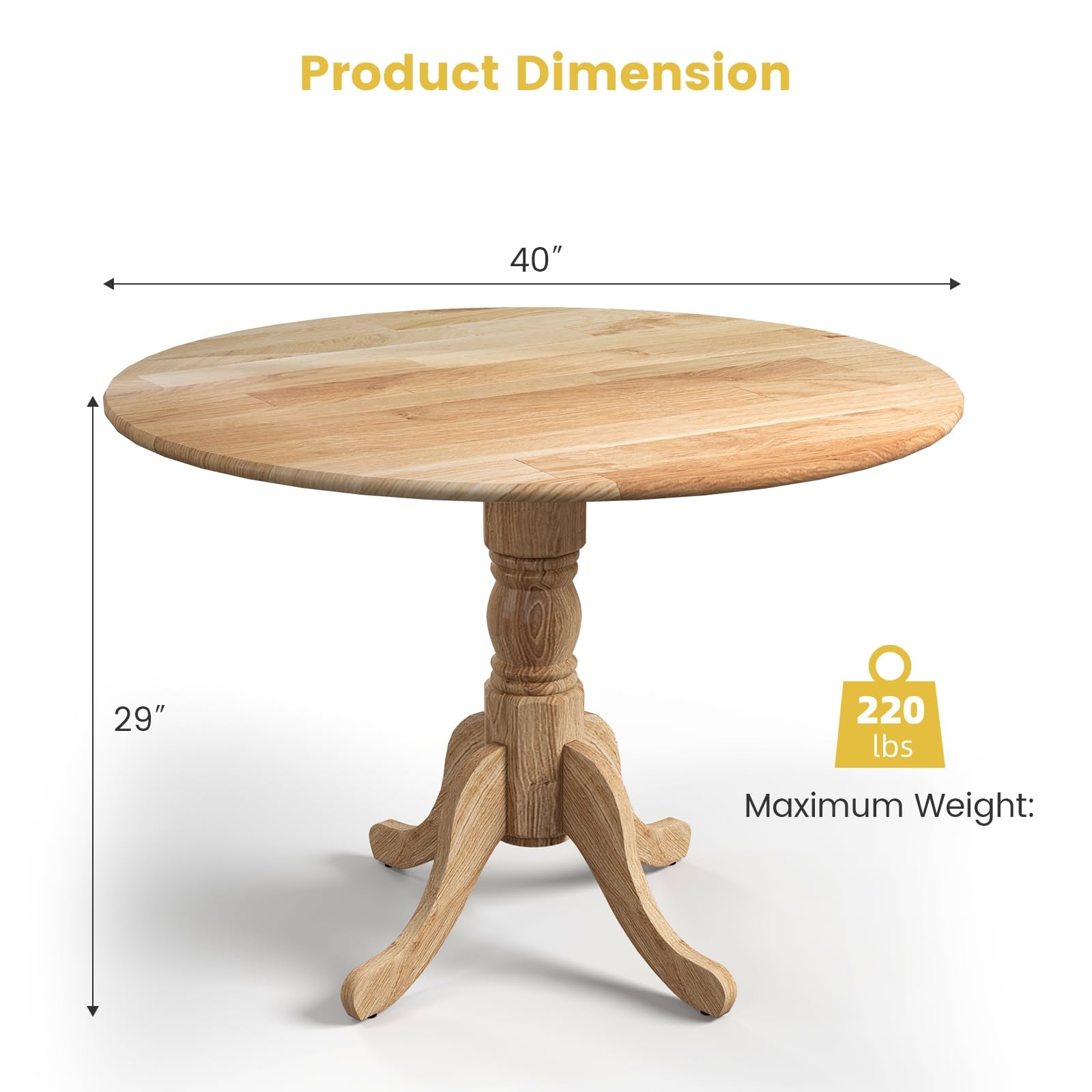 Wood Round Dining Table for 4 People with Round Tabletop & Curved Trestle Legs
