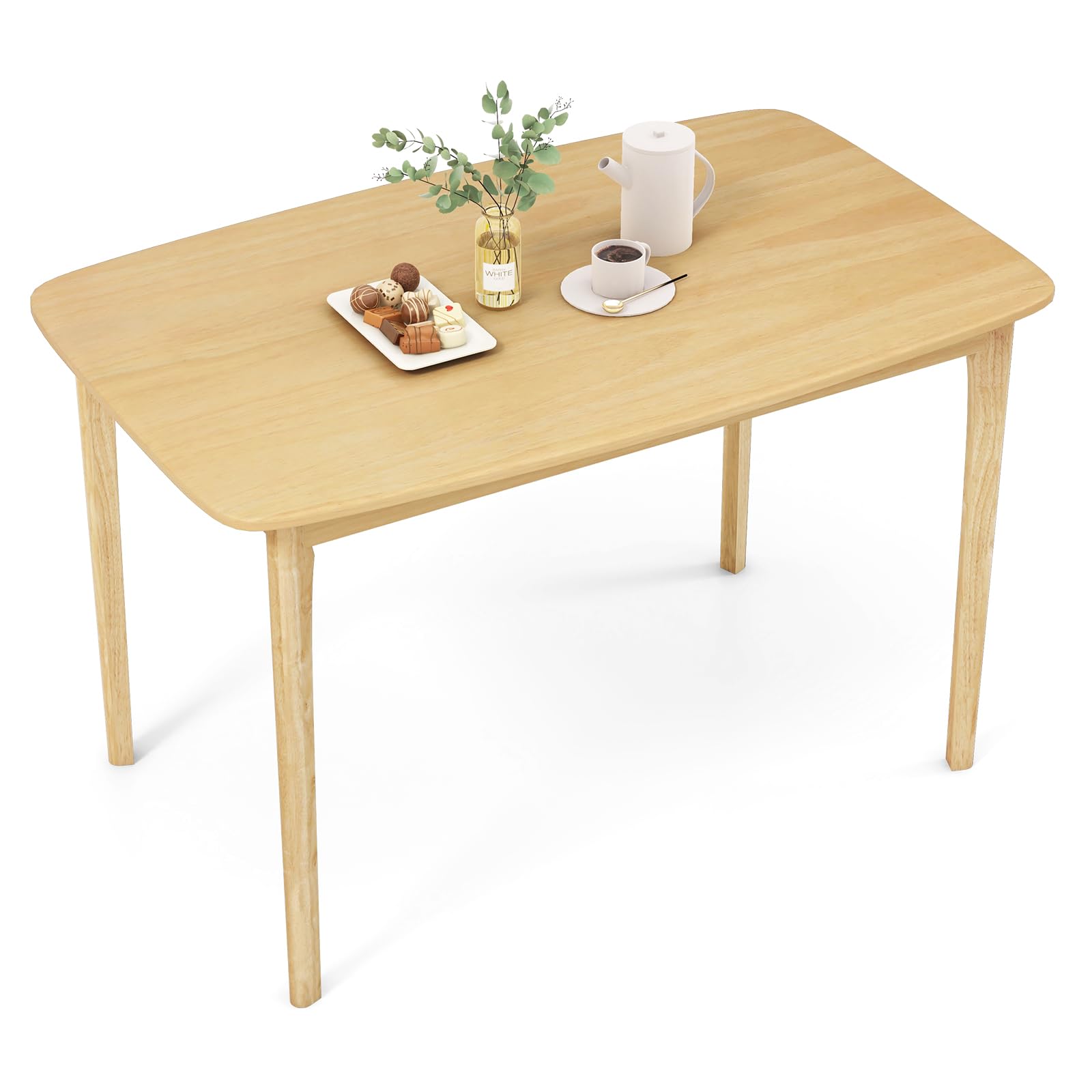 48" Rectangular Wooden Dining Table with Solid Rubber Wood Legs