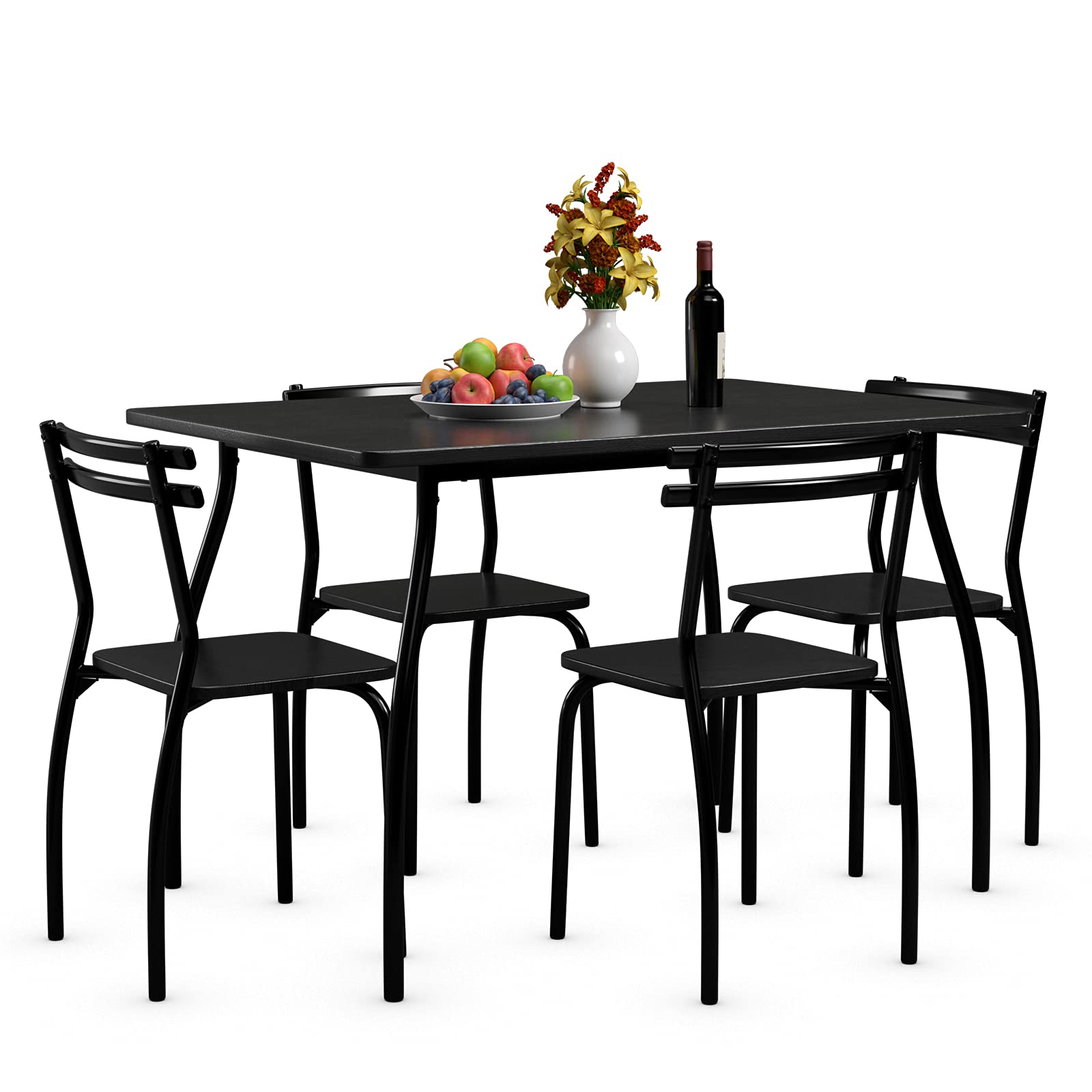 5 Piece Dining Table Set and 4 Chairs, Home Kitchen Room Breakfast Furniture