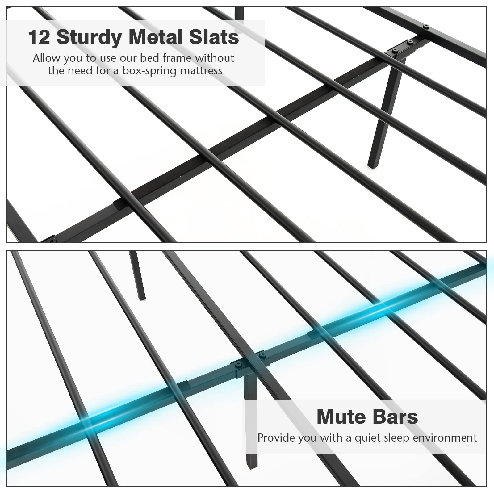Metal Bed Frame with Headboard & Footboard, Stable Structure