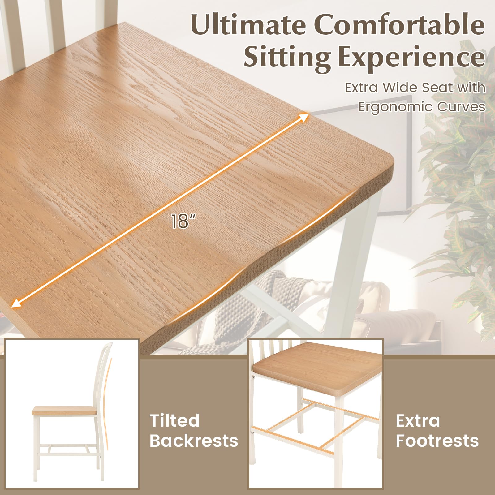 Dining Chairs Set of 2/4 with Slat Back, Solid Metal Frame