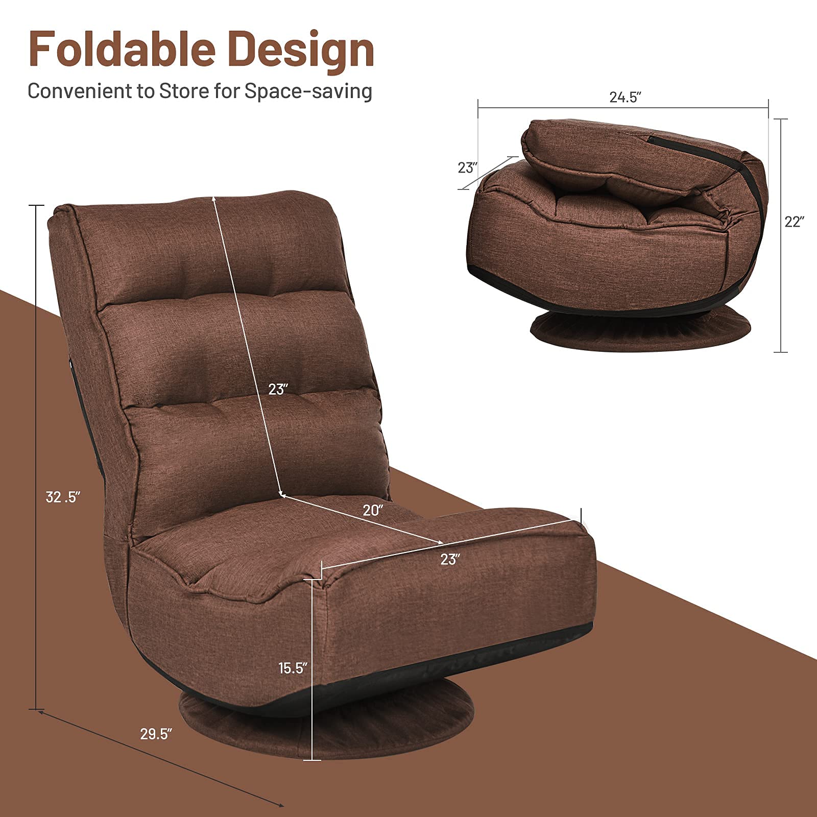 360 Degree Swivel Gaming Chair, 6 Position Adjustable Folding Floor Chair