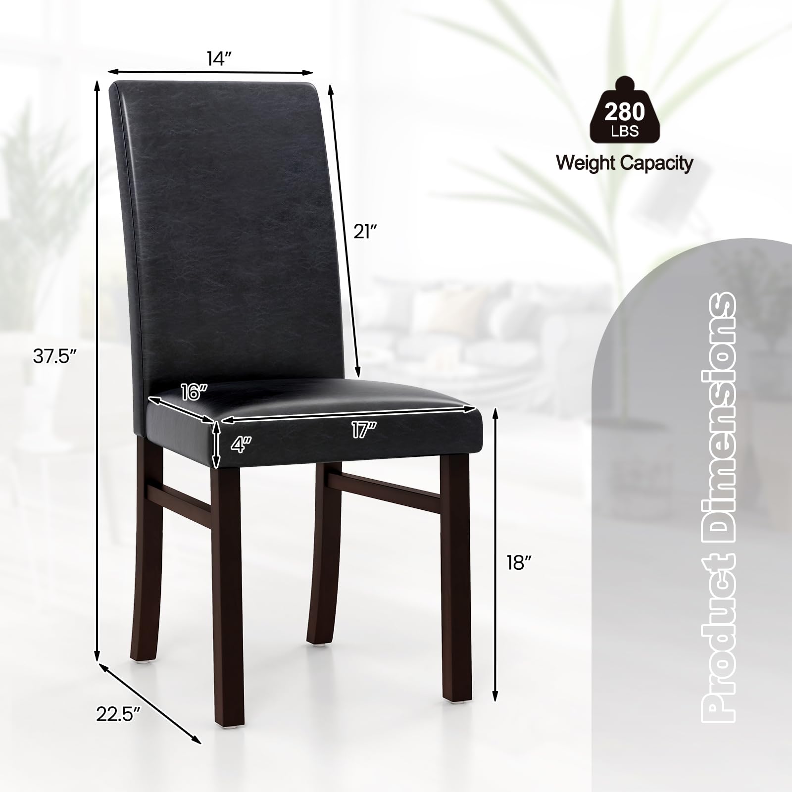 PU Leather Dining Chairs Set of 2/4, Armless High Back Dining Side Chairs with Cushion Seat