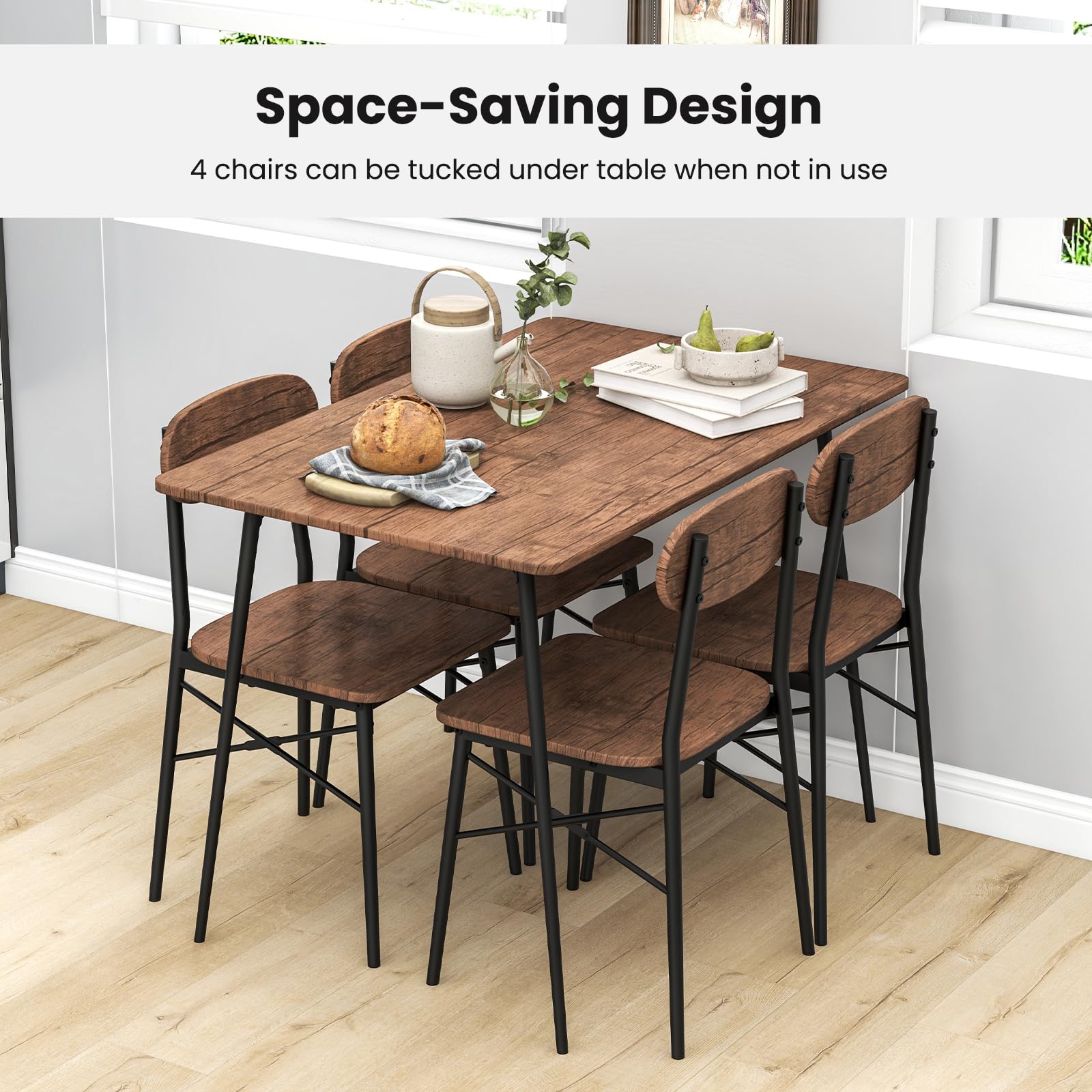 Dining Table Set for 4, Mid-Century Kitchen Furniture Set with Kitchen Table, 4 Dining Chairs