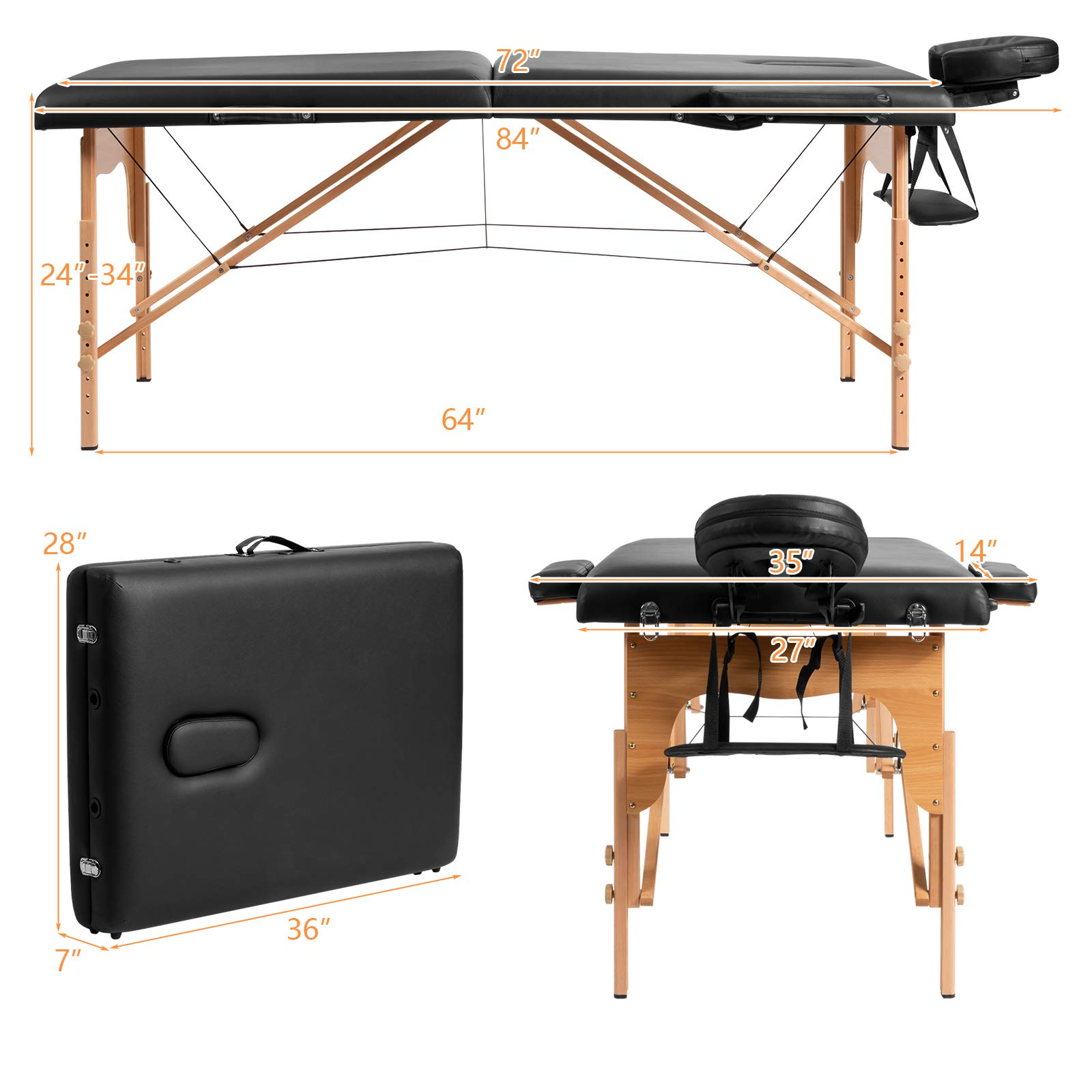 Portable Massage Bed Height Adjustable with Carry Case & Face Cradle