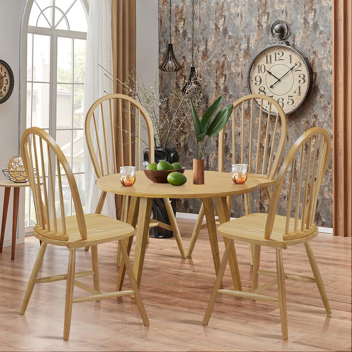 Set of 2/4 Wood Dining Chairs, French Country Armless Spindle Back Dining Chairs