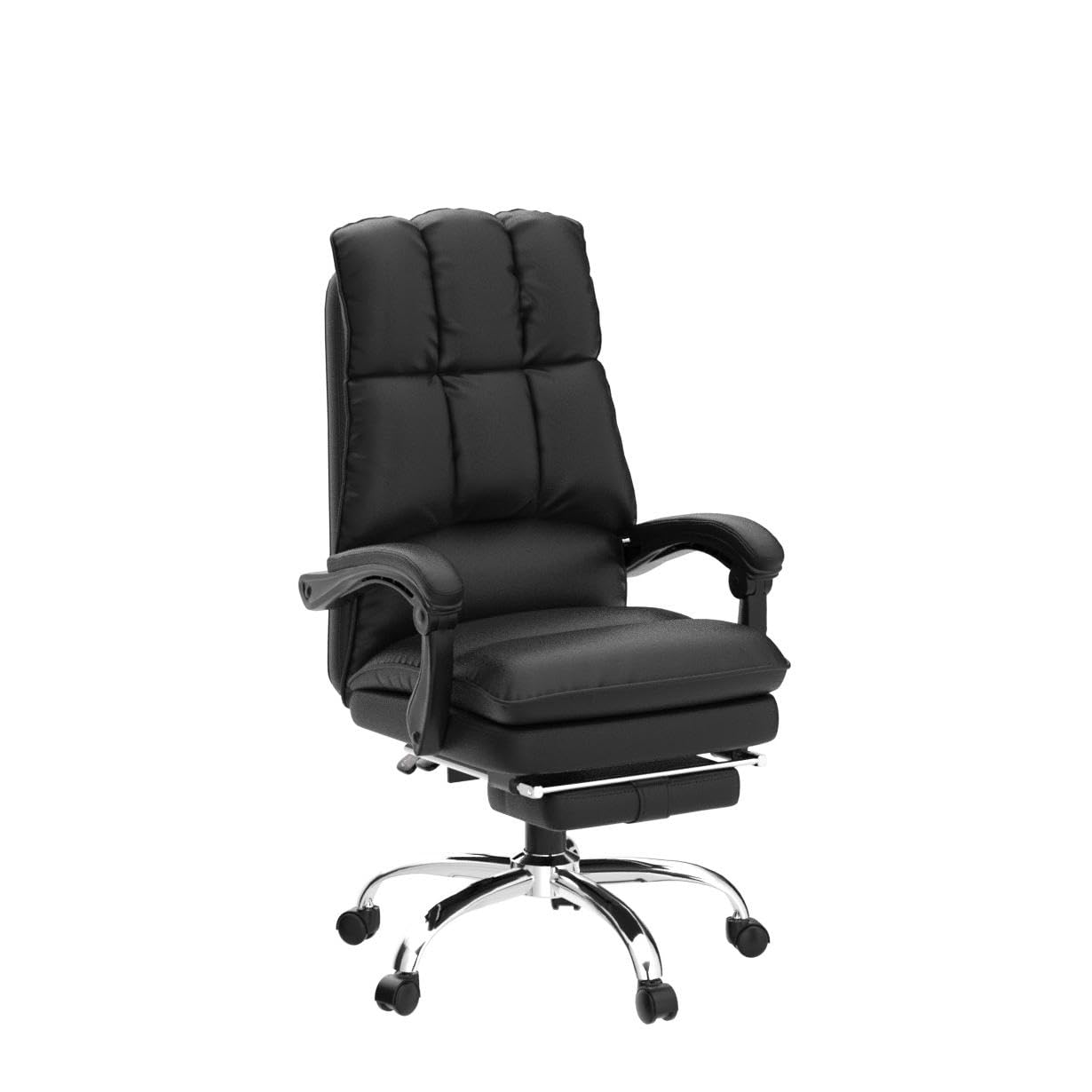 Ergonomic Office Chair with Footrest, PU Leather Reclining Chair with Padded Armrests & Soft Cushioned