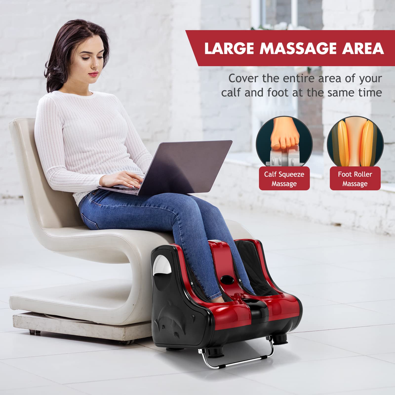 Foot and Calf Massager, Shiatsu Foot Massager Machine w/Heating, Kneading, Vibration, Rolling, Adjustable Speed & Tilt Base