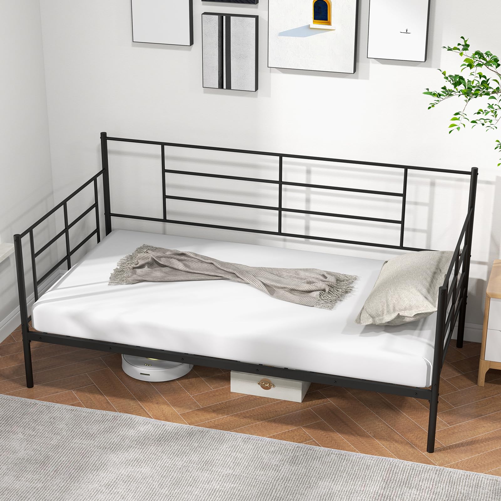 Twin Size Metal Daybed Frame, Heavy-Duty Sofa Bed with Sturdy Metal Slat Support