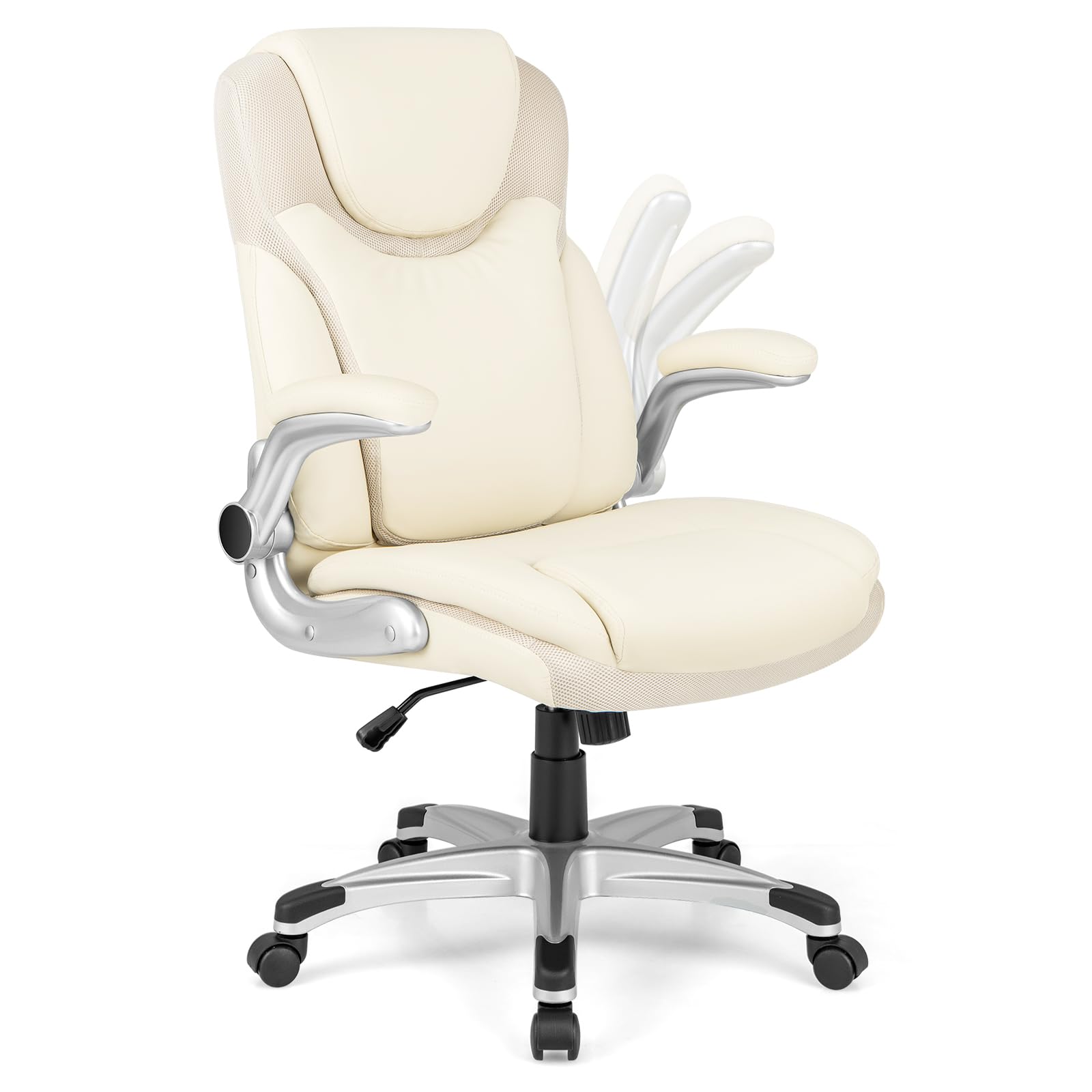Executive Office Chair, PU Leather Ergonomic Desk Chair with Flip-up Armrests and Height Adjustable