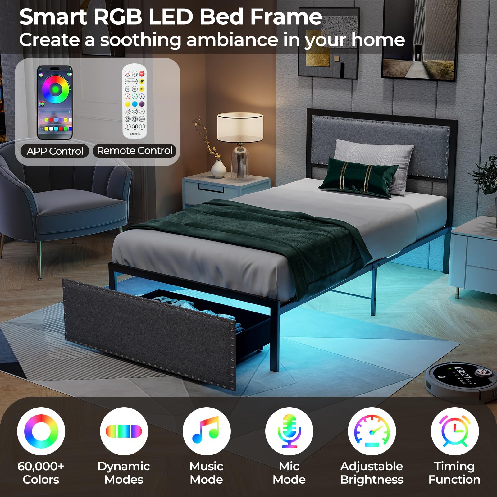  Metal Platform Bed Frame with Storage Drawer