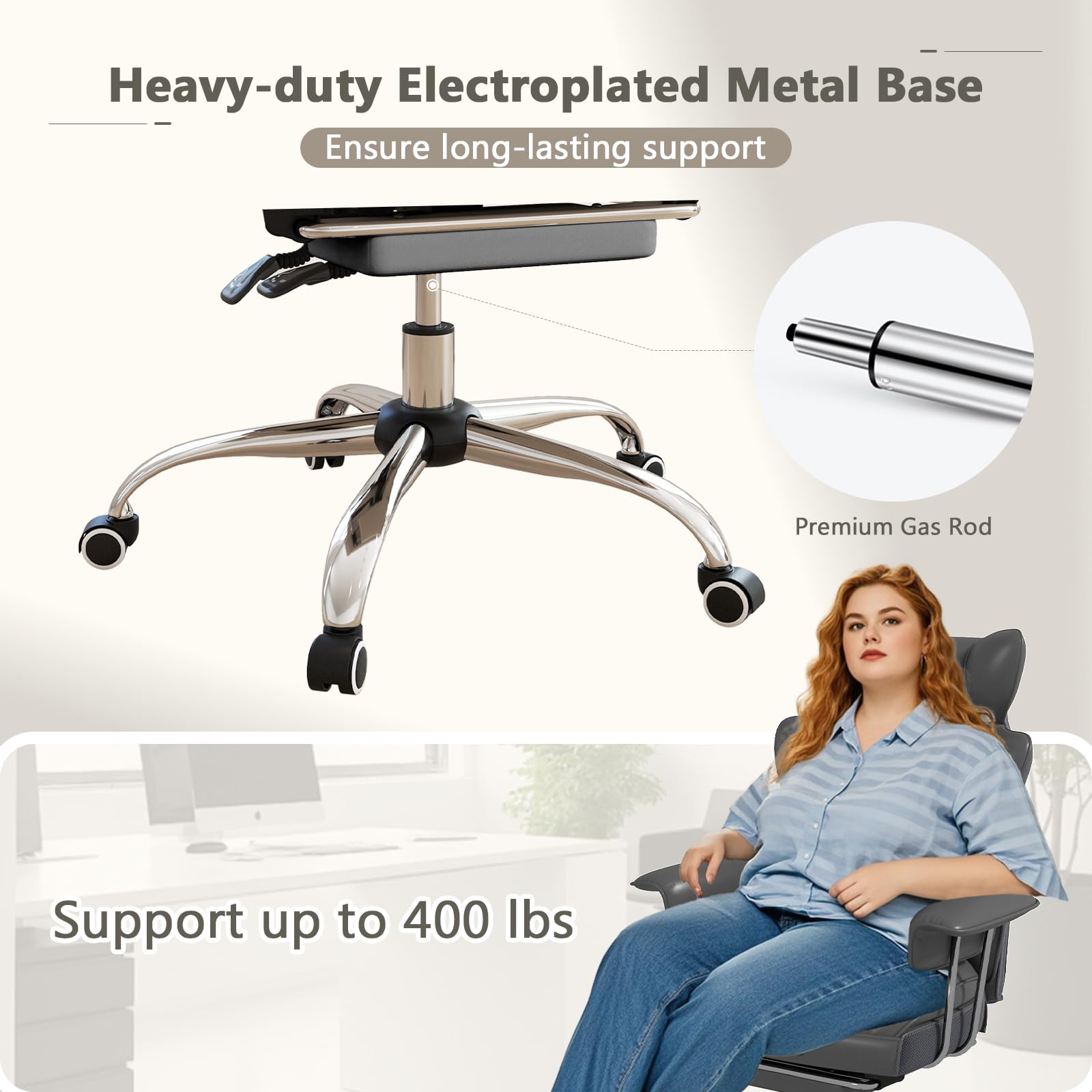 400 LBS Big and Tall Office Chair, PU Leather Executive Desk Chair w/Retractable Footrest