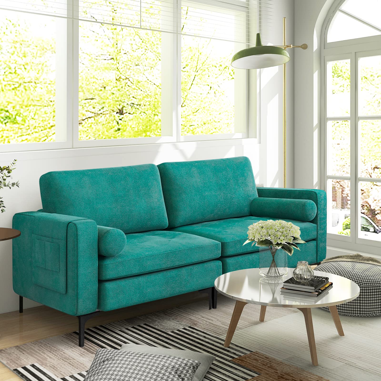 Modern Accent Sofa w/Comfy Cushion Bolster for Bedroom Reception Room