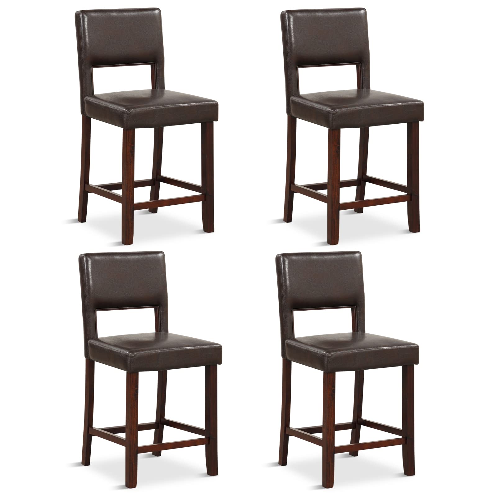 24.5" Counter Height Bar Stools Set of 2, Linen Barstools with Back, Rubber Wood Legs