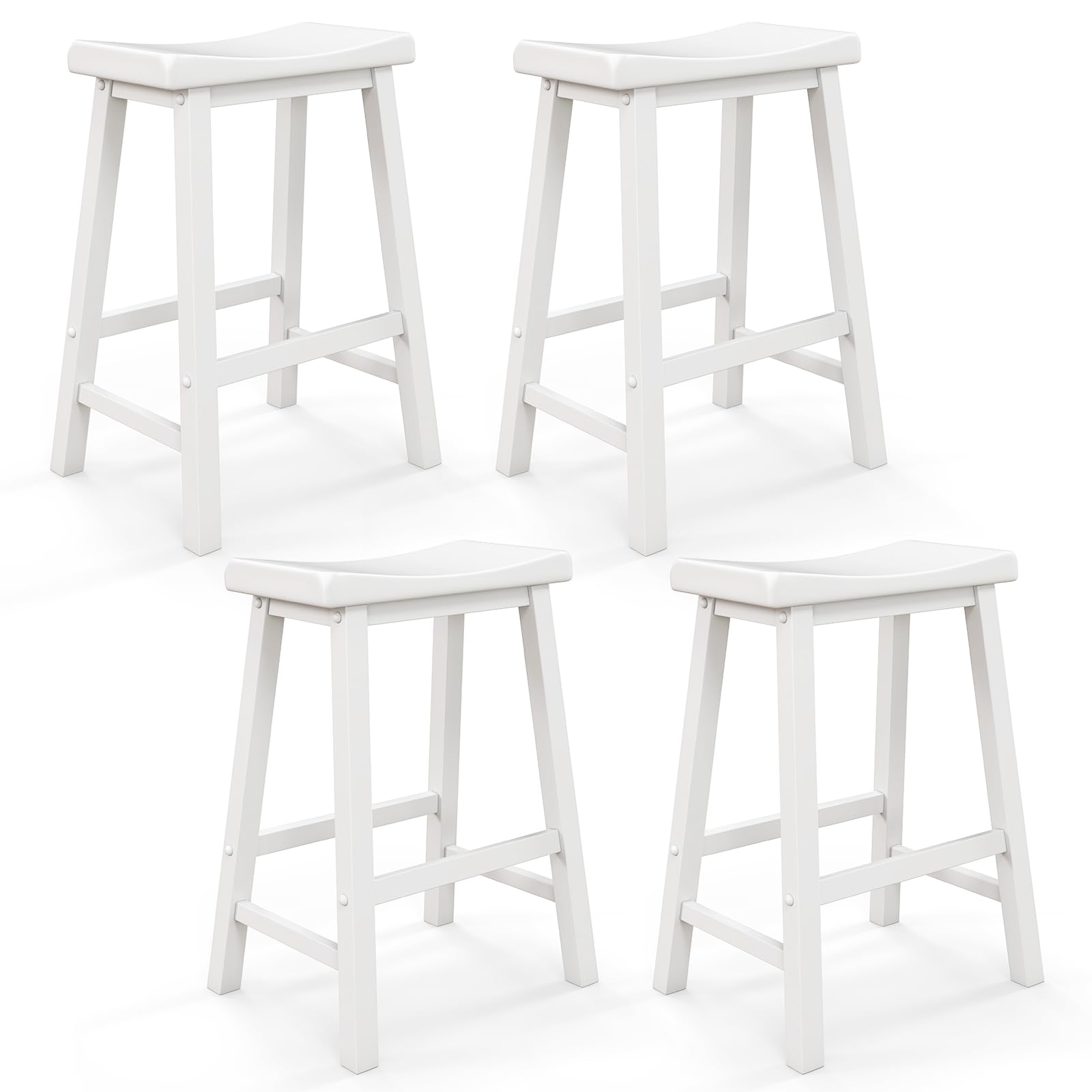 Saddle Stools Set of 2/4, 24-inch Counter Height Barstools with Solid Wood Legs & Footrests