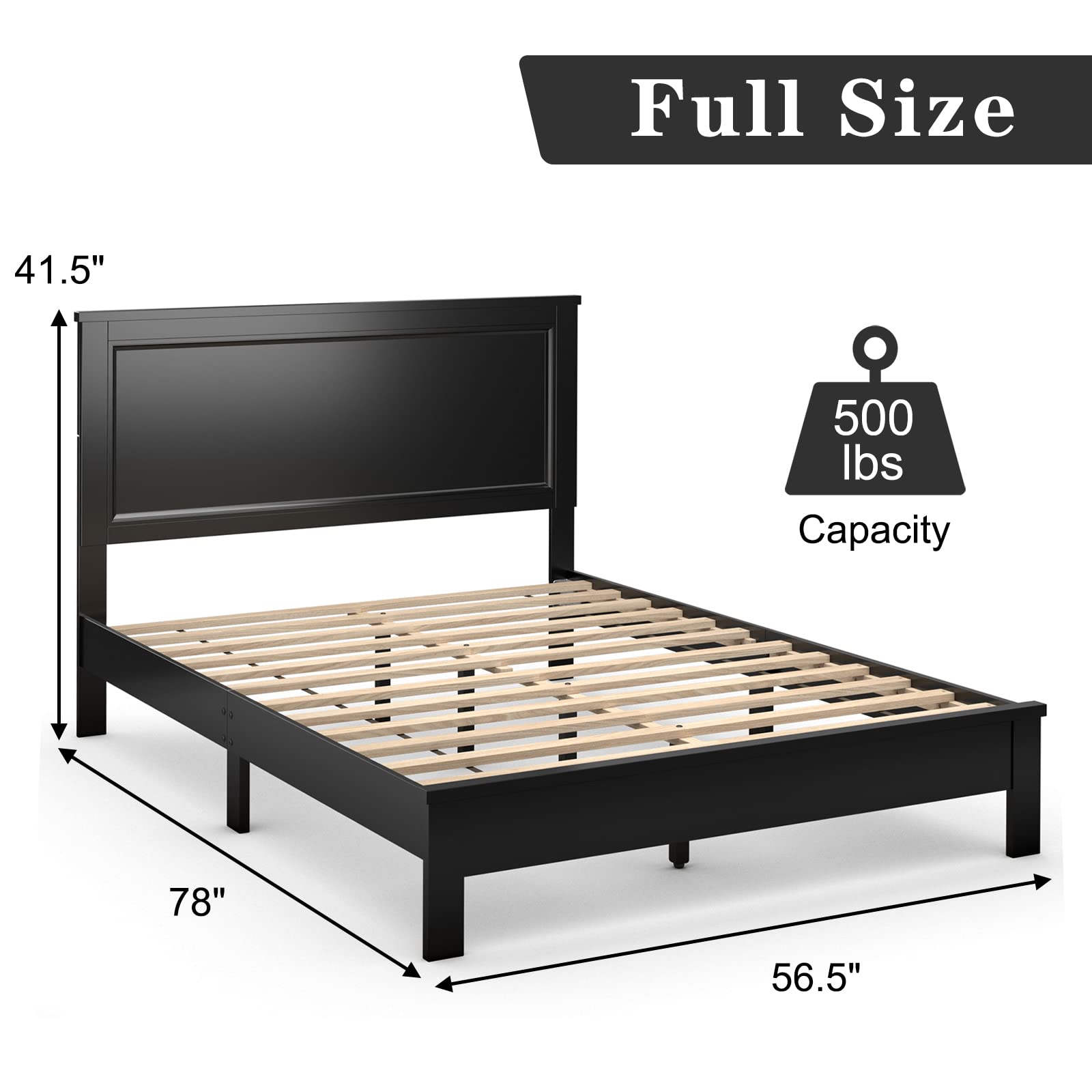 Wood Platform Bed Frame with Headboard, Mid Century Platform Bed Frame with Solid Wood Legs & Wooden Slat Support