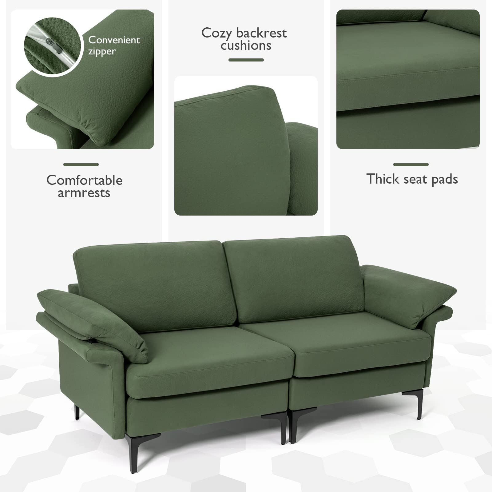 72.5" Loveseat Sofa Couch, Modern Love Seat with Removable Armrest Pillows