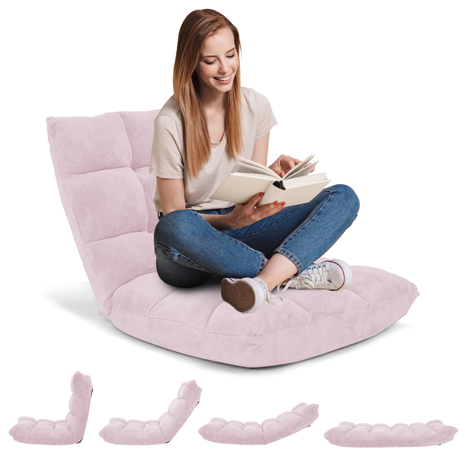 Floor Chairs for Adults - Floor Gaming Chair with Back Support, Coral Velvet, 14 Adjustable Position
