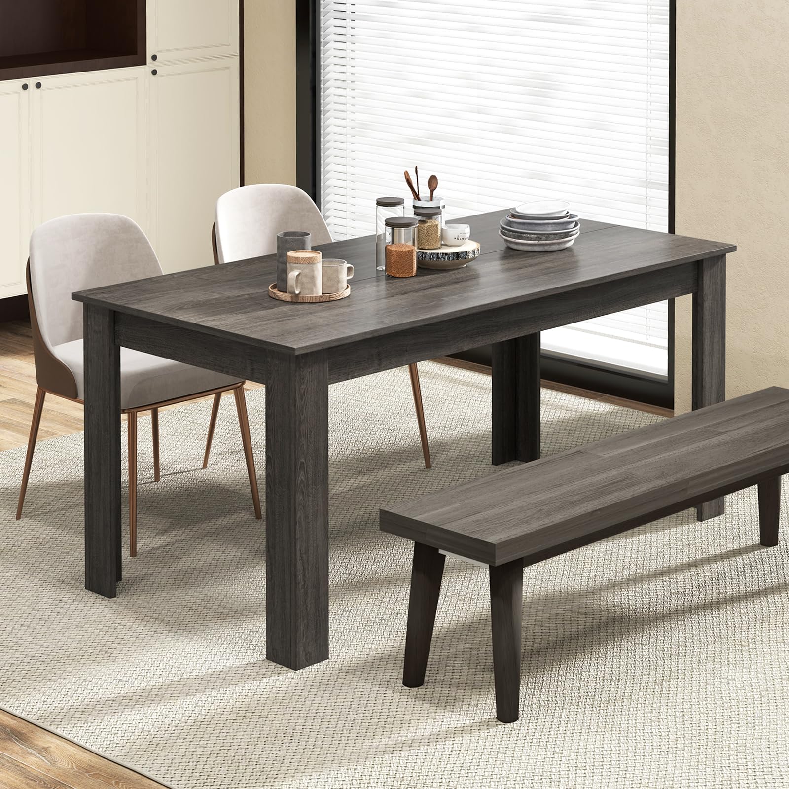 Black Dining Table for 6, Wood Rectangular Table, 63" L x 31.5" W x 30" H Large Farmhouse Center Table