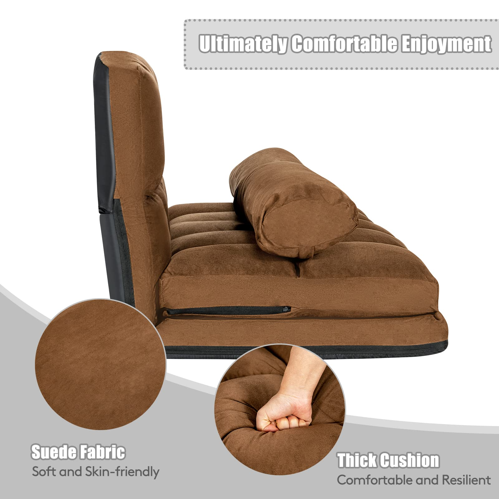 Various Colours Available 6-Position Adjustable Floor Sofa with 2 Pillows