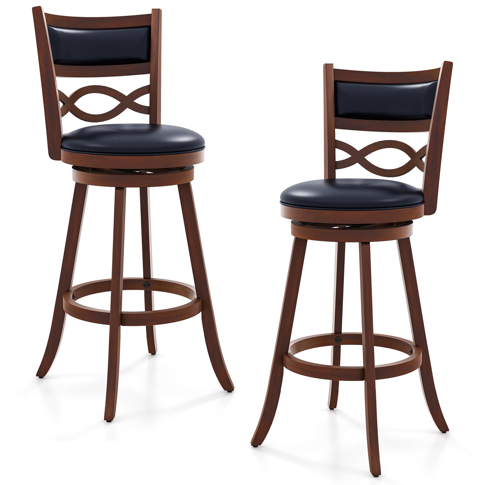 Bar Stools Set of 2/4, 24.5&rdquo; Counter Height Stools with Rubber Wood Frame, Faux Leather Upholstered Seat and Backrest