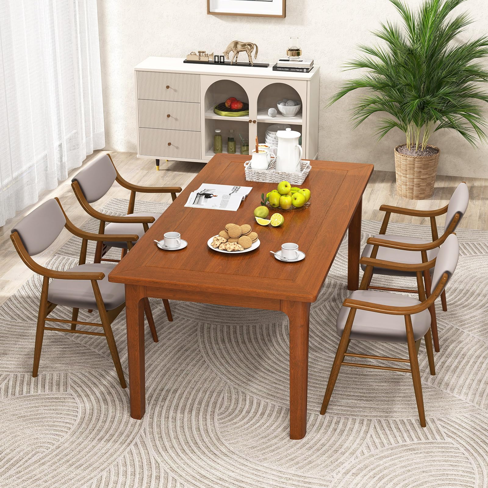 Wooden Dining Chairs Set of 2/4, PU Leather Upholstered Kitchen Chairs w/Padded Seat & Back, Rubber Wood Frame