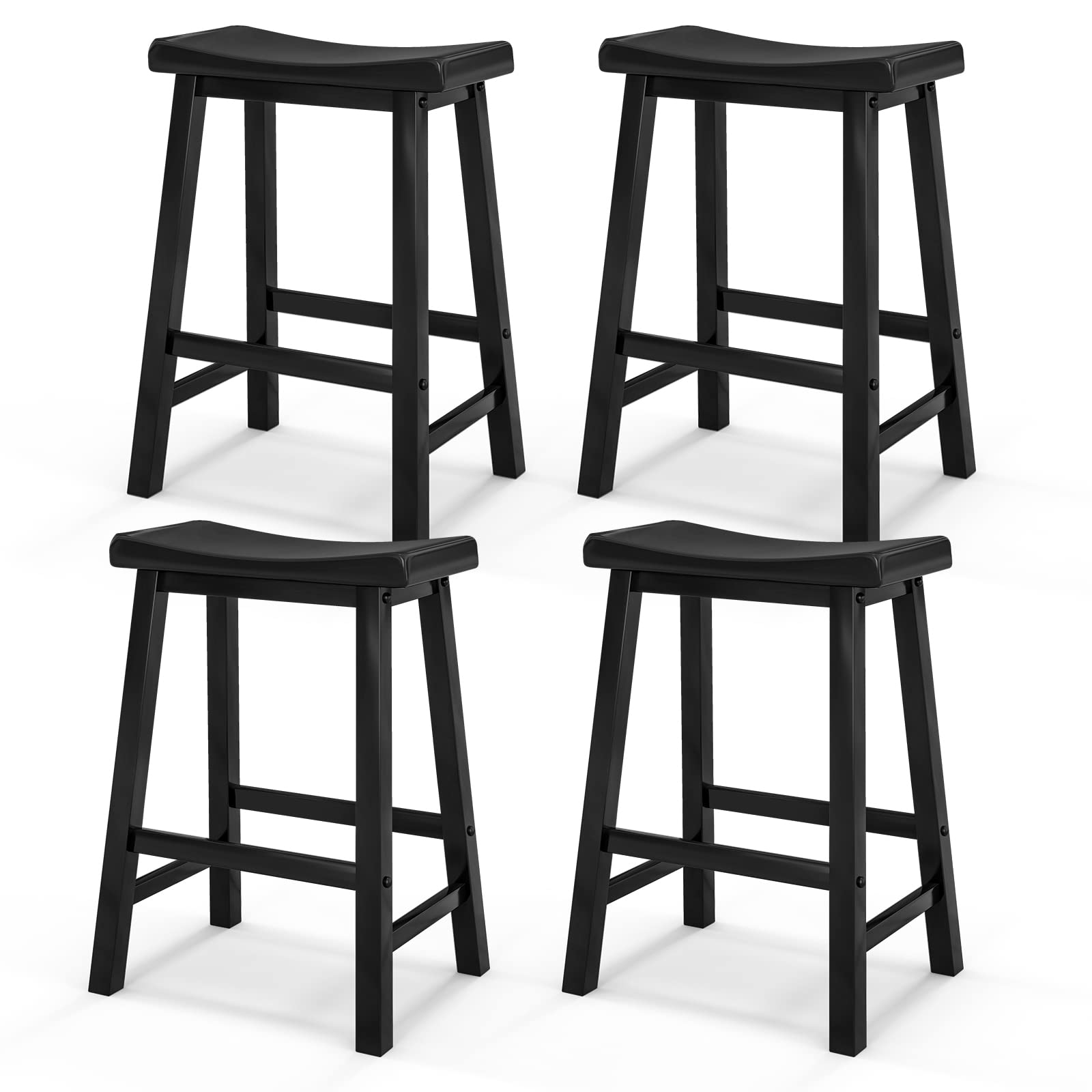 Saddle Stools Set of 2/4, 24-inch Counter Height Barstools with Solid Wood Legs & Footrests