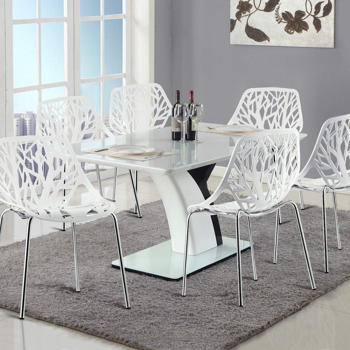 Set of 6 Modern Stackable Dining Chairs with Plastic Feet Pads