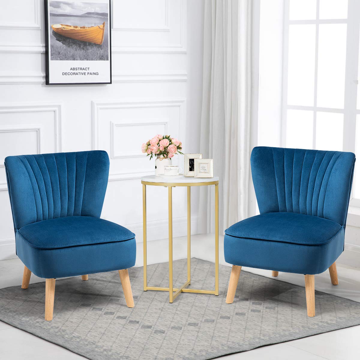Velvet Accent Chair, Upholstered Modern Sofa Chair with Wood Legs & Thickly Padded
