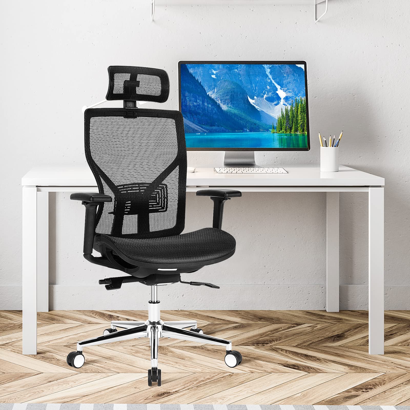 Ergonomic Office Chair, High-Back Mesh Executive Chair, with Adjustable Headrest, 3D Armrest, Lumbar Support, Reclining Backrest