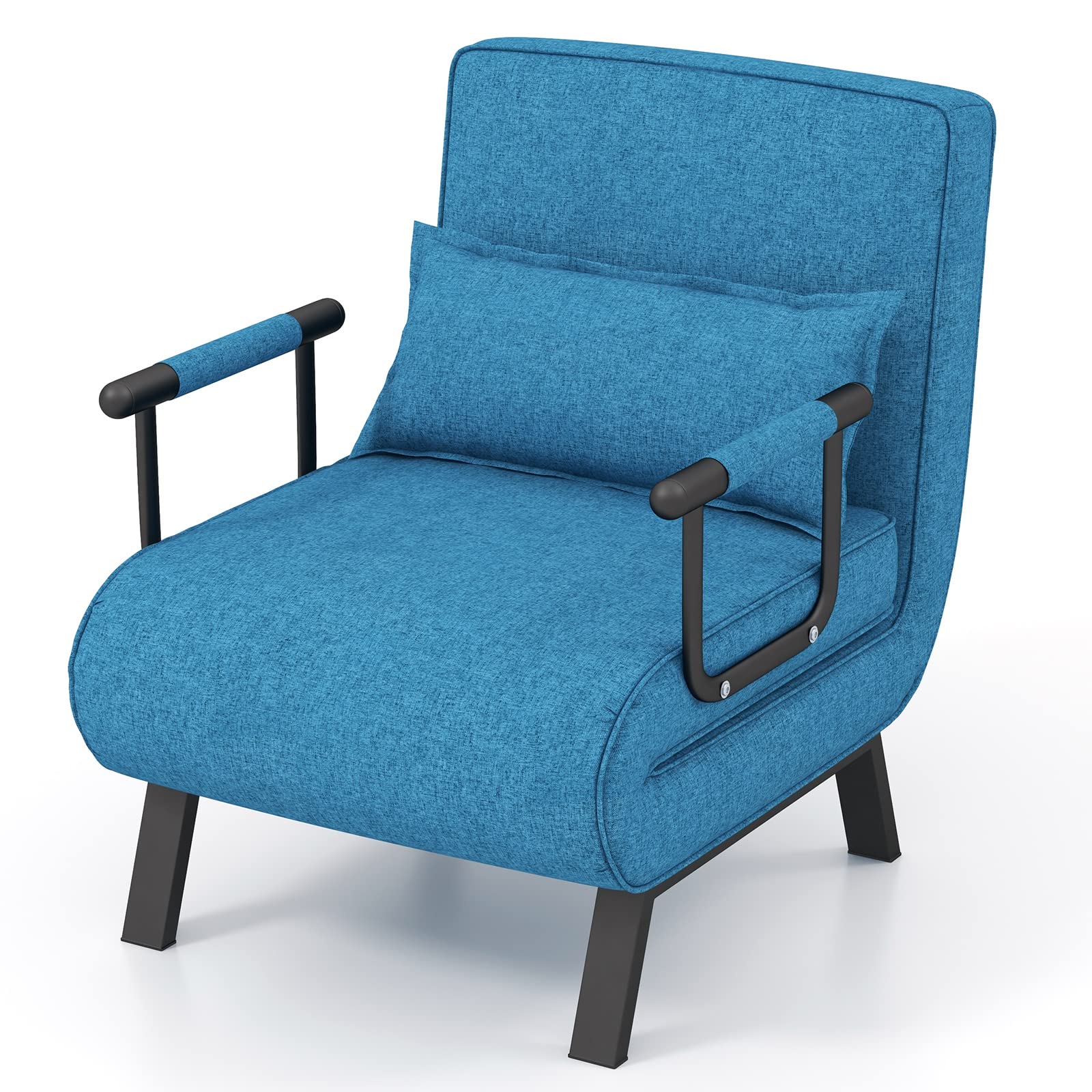 Convertible Upholstered Sleeper Chair Bed with Pillow, 4-in-1 Folding Sofa Bed with 6-Position Adjustable Backrest